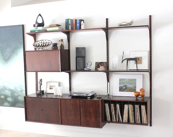 3 Bay Rosewood System Cado Wall Unit Danish Mid Century Modular Shelving System