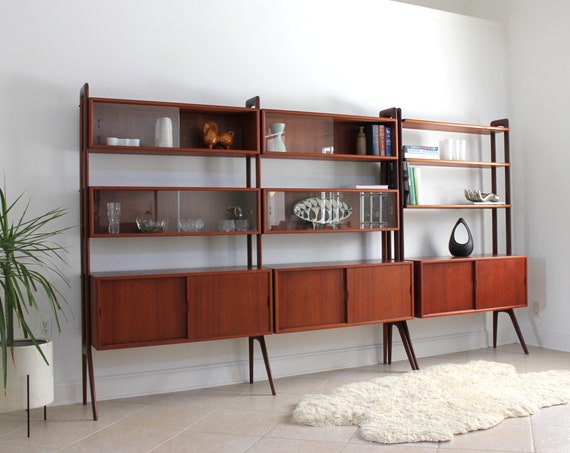 Freestanding Multi Bay Teak Wall Unit / Room Divider by Kurt Ostervig for KP Mobler