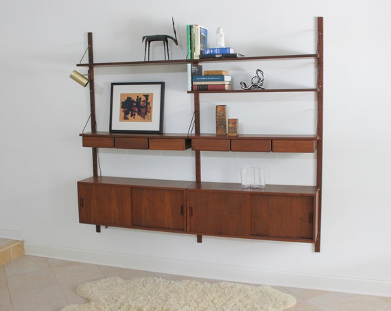 Sven Ellekaer Danish Modern 2 Bay Wall Unit Teak Modular Wall System