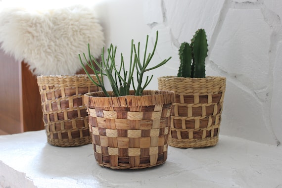 Vintage Woven Rattan Basket Planters