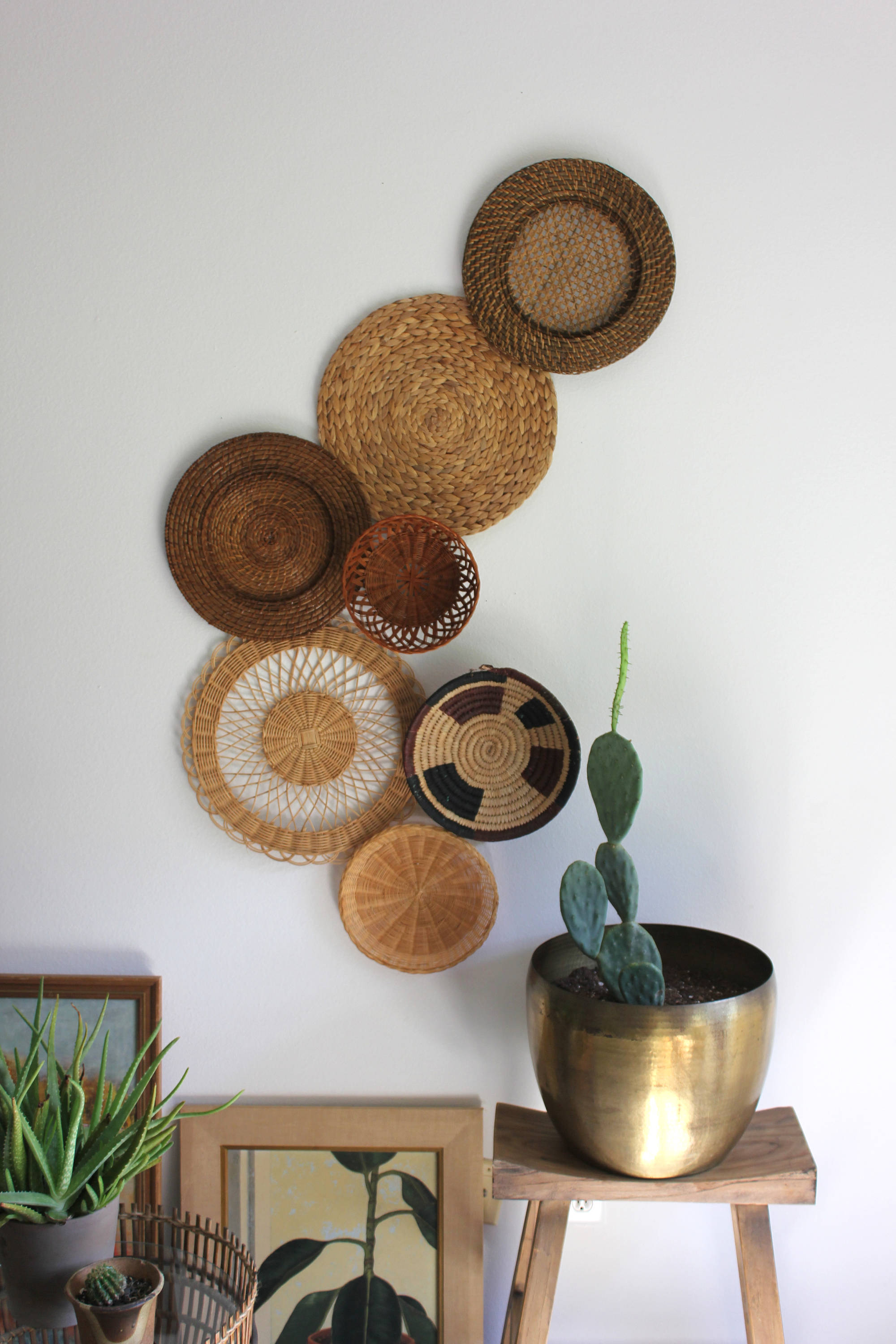 Beautiful Bohemian Basket Grouping Set of 7 Rattan Wall Art