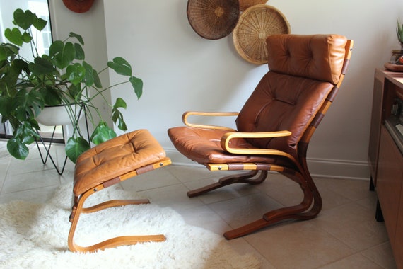 SALE! Norwegian Leather Highback Lounge Chair and Ottoman
