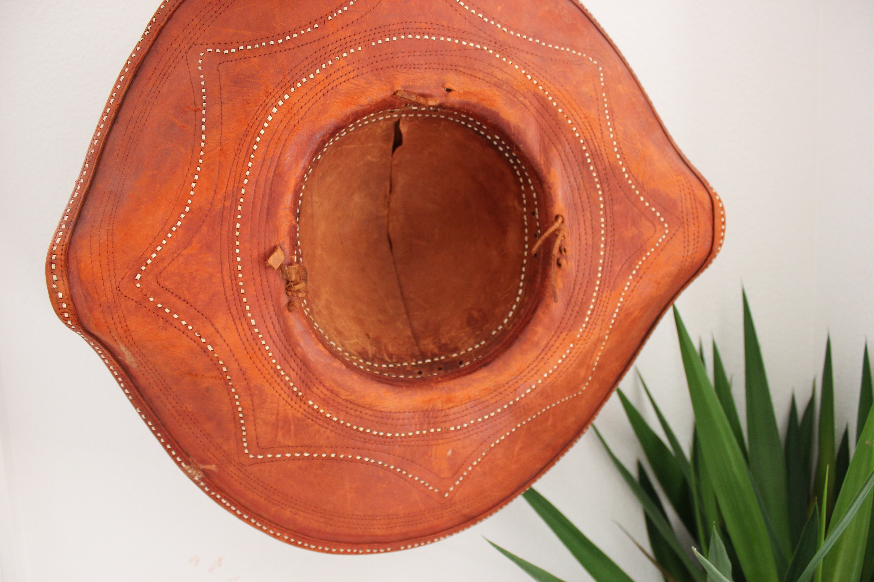 Vintage Bohemian Wall Decor 70's Leather Hat Sombrero
