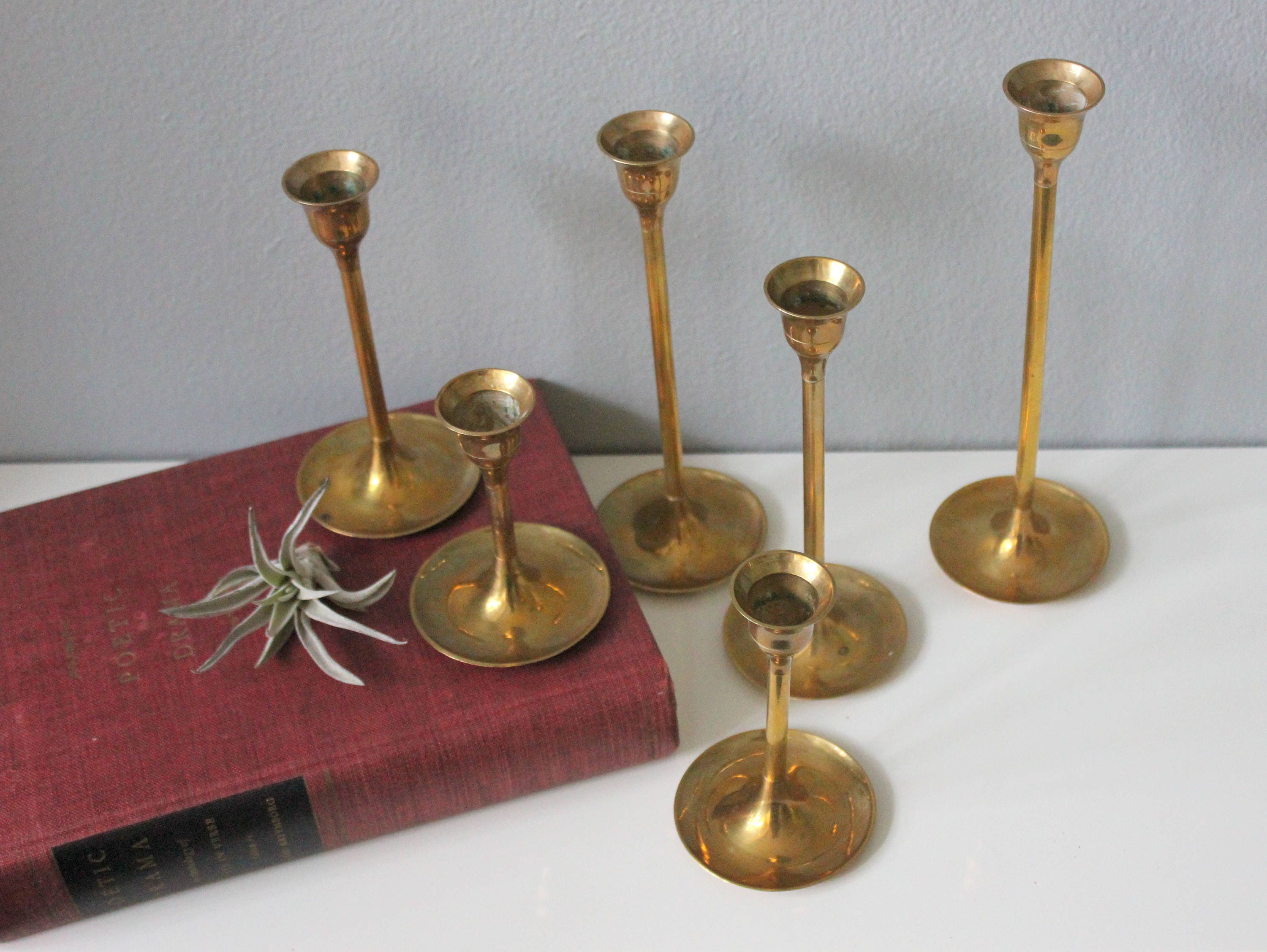 Mid Century Mod Brass Tulip Candle Holder Set of 6