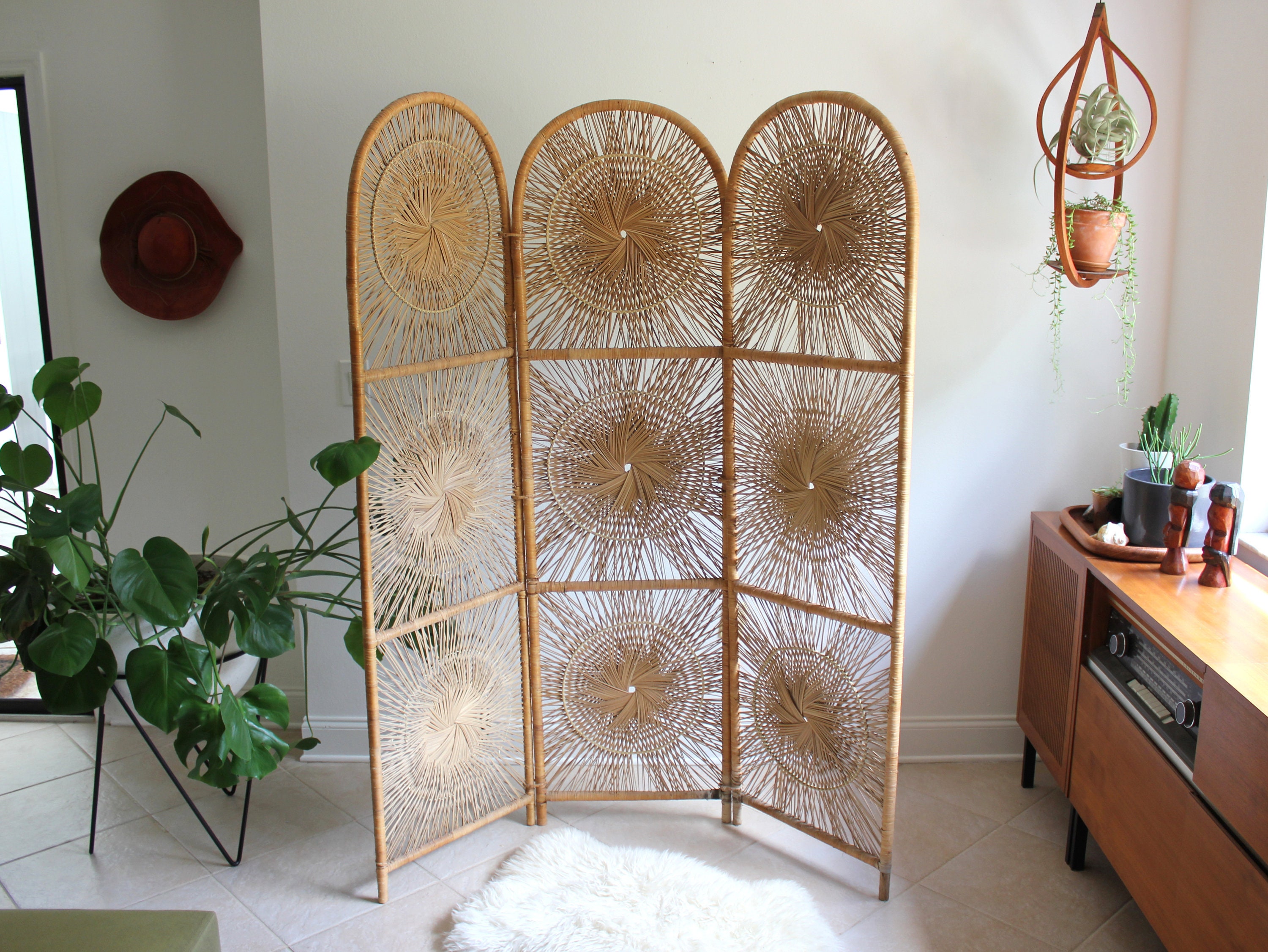 HOLD for M* Vintage Rattan Room Divider Privacy Screen