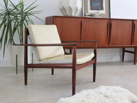 Danish Rosewood and Leather Lounge Chair by Grete Jalk for Cado