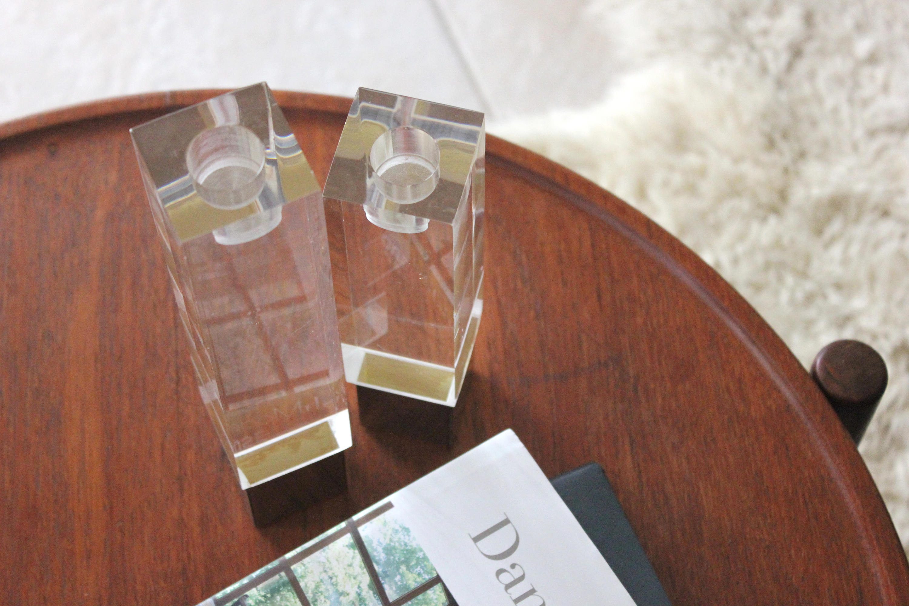 Mid Century Mod Lucite and Chrome Candle Holders