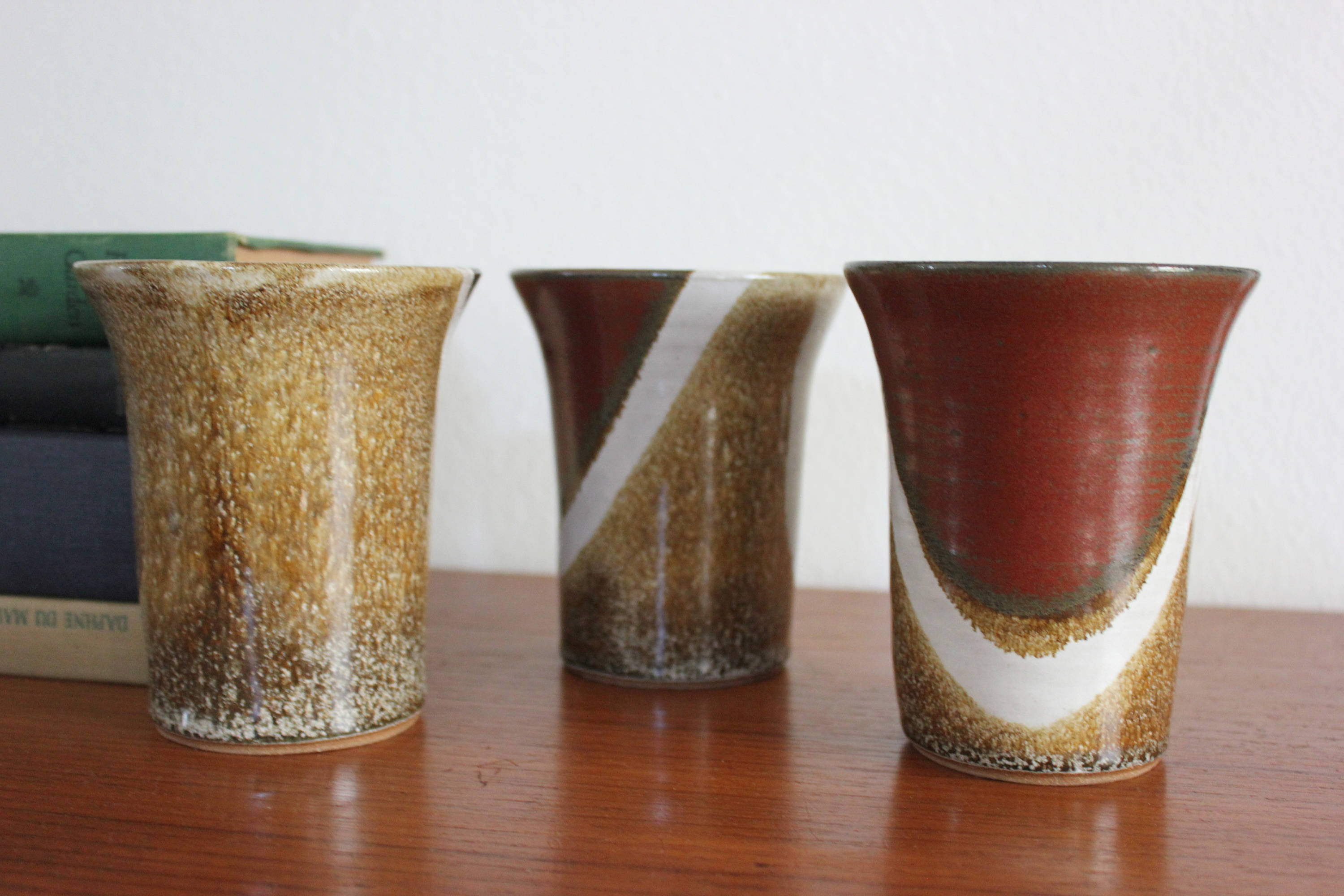 Signed Vintage Pottery Drinkware Set of 3