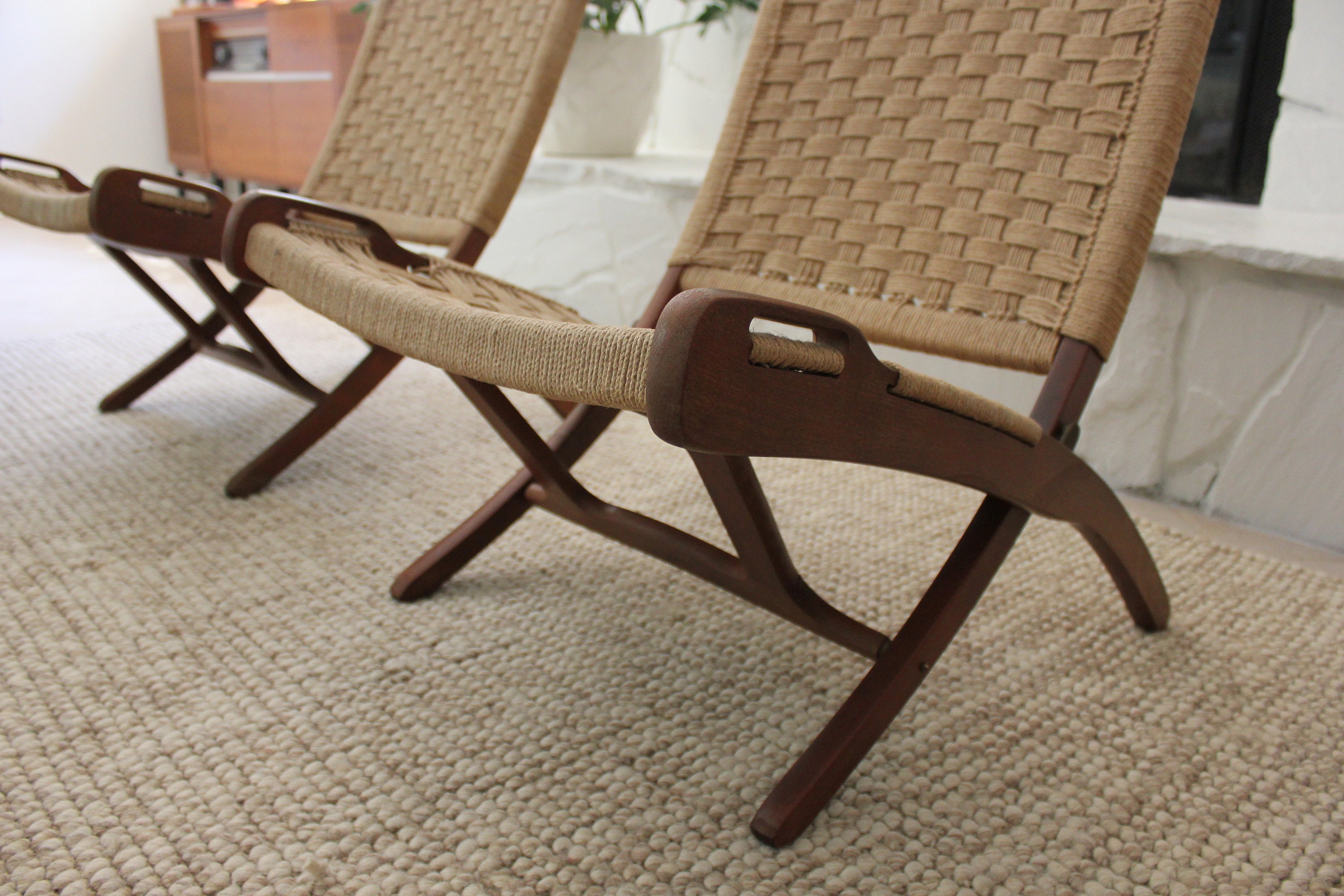 Hans Wegner Style Mid Century Folding Rope Chairs
