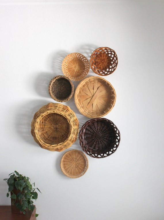 Beautiful Bohemian Basket Grouping Set of 7 Rattan Woven Wall Art