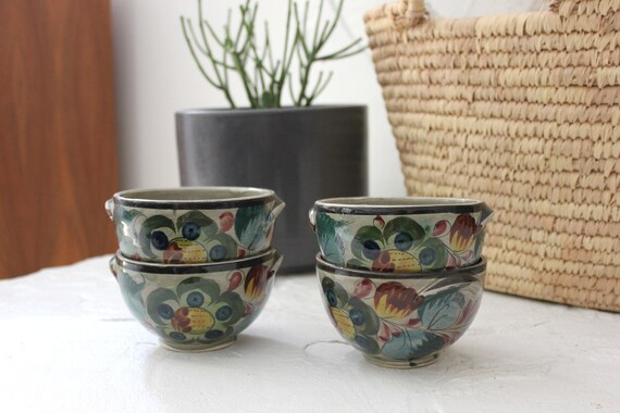 Hand Painted Vintage Tonala Bowls Mexican Boho Folk Art