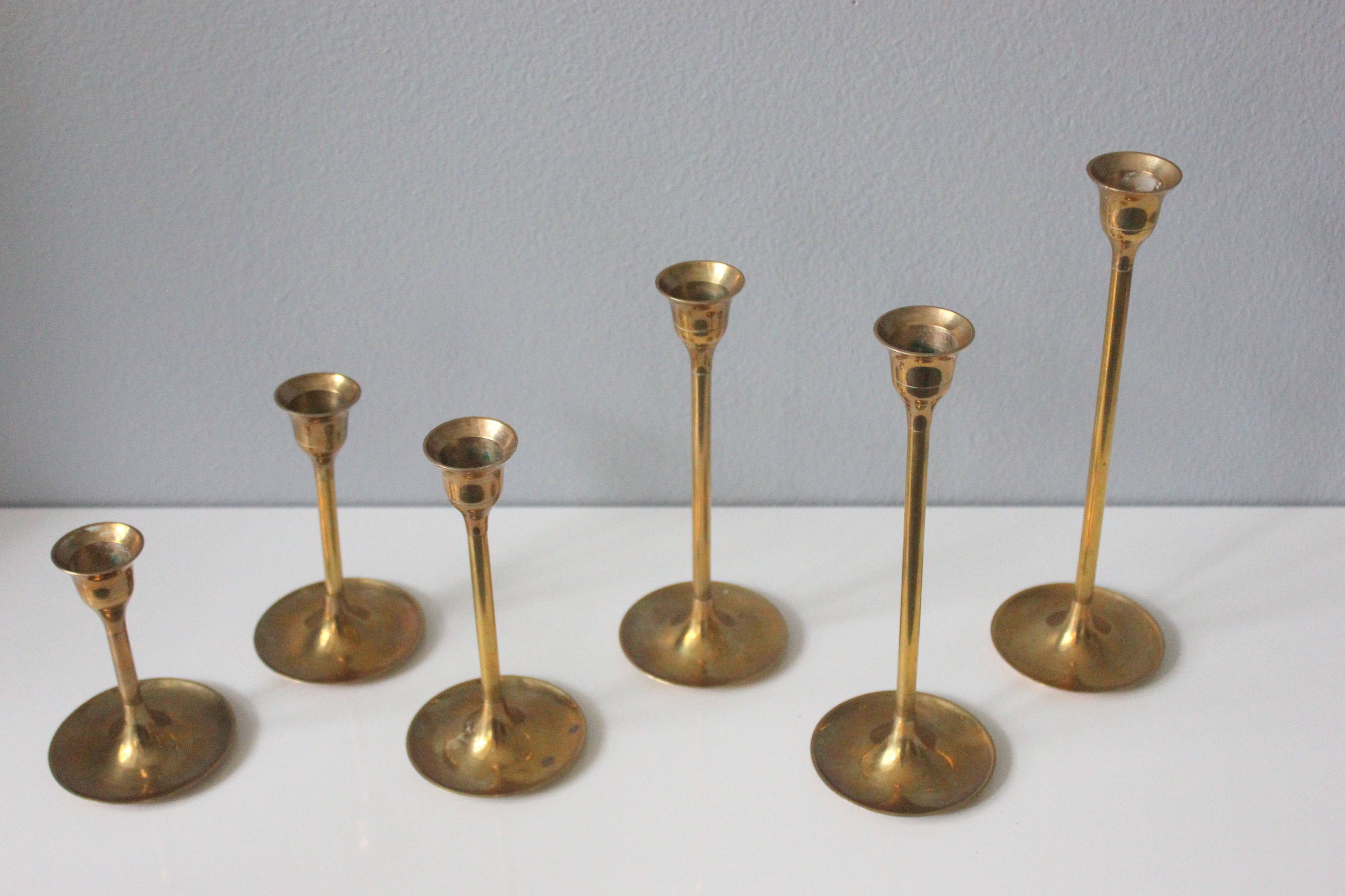 Mid Century Mod Brass Tulip Candle Holder Set of 6