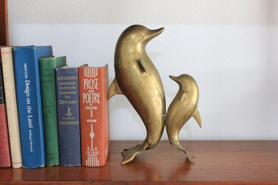 Vintage Brass Dolphins Mom and Baby
