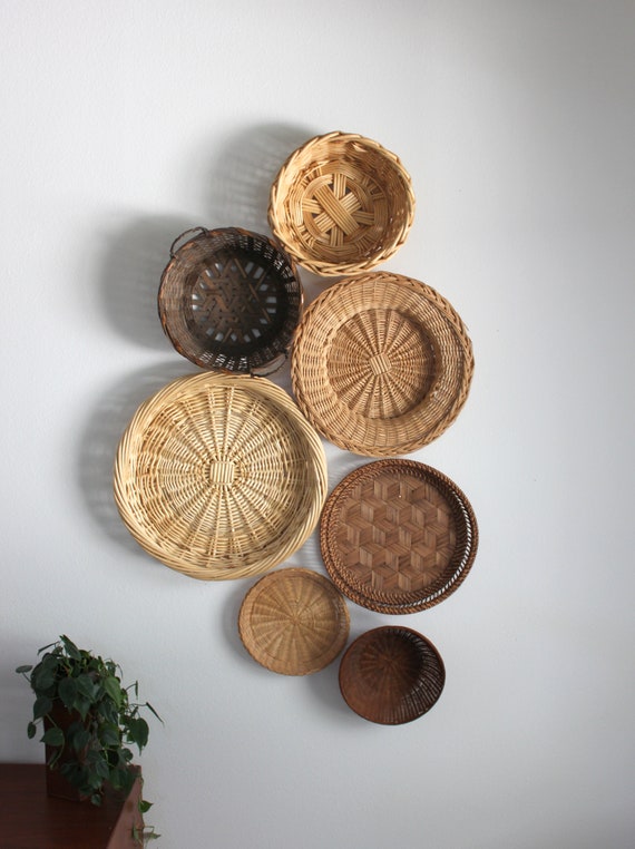 Beautiful Bohemian Basket Grouping Set of 7 Rattan Woven Wall Art