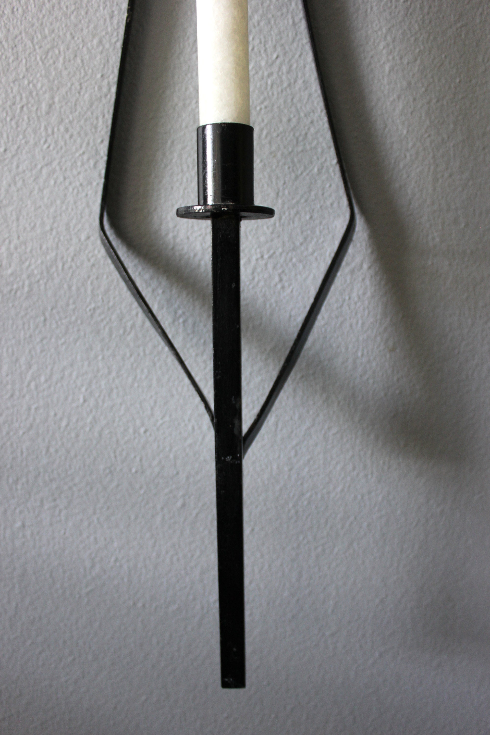 Mid Century Modern Wall Candle Holder Set in Black Iron