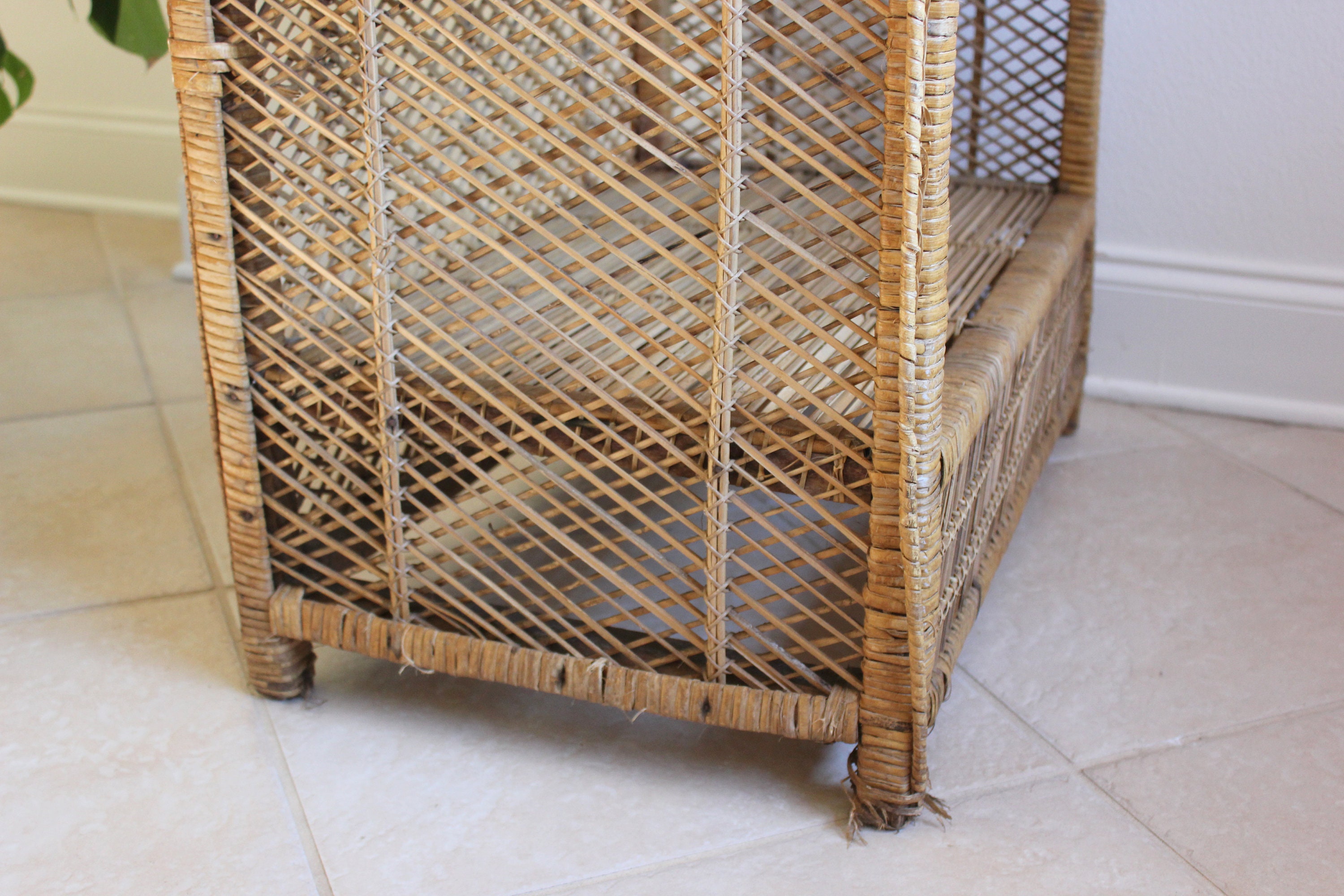 Vintage Rattan Entry Console Bar Cabinet