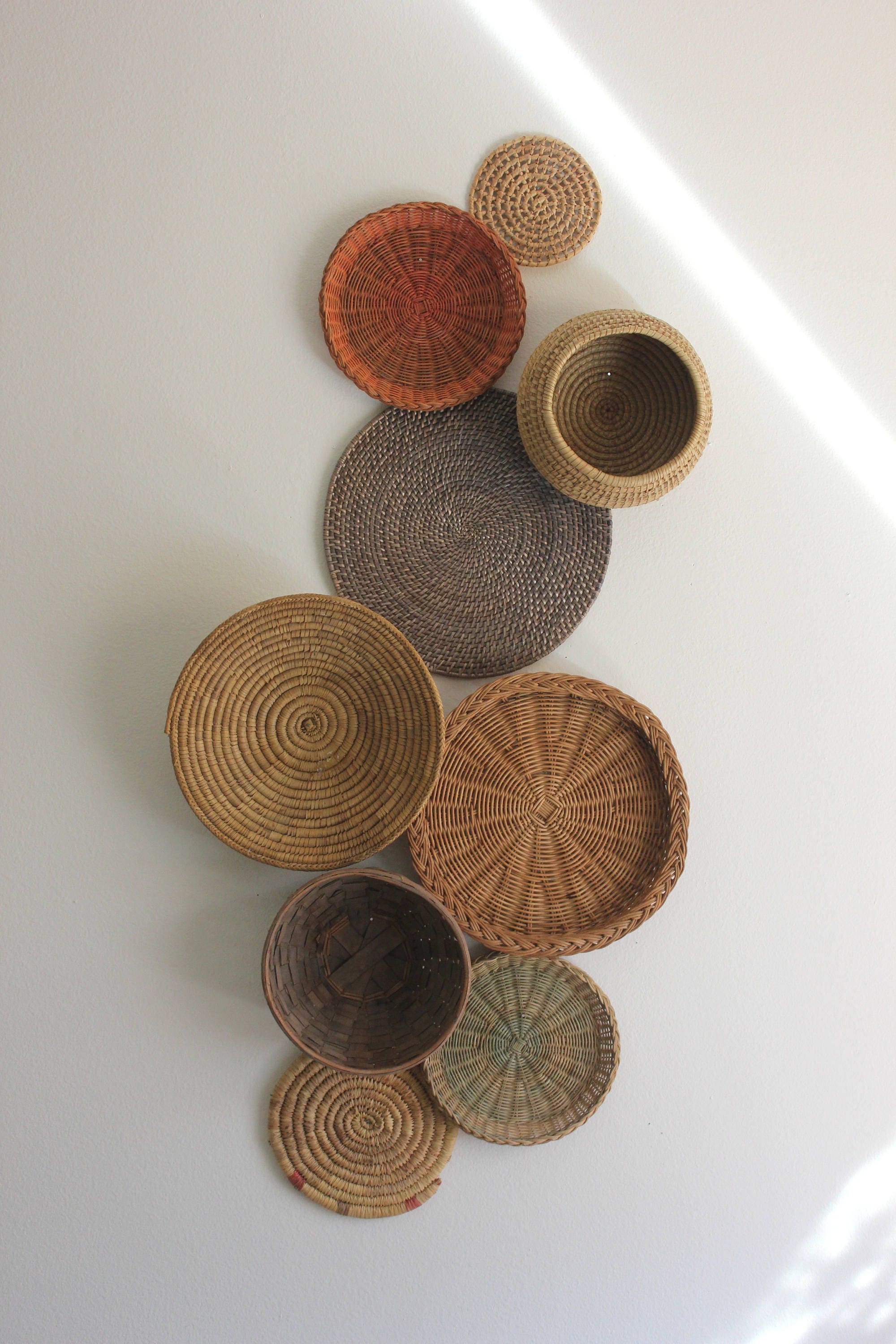 Beautiful Bohemian Basket Grouping Set of 9 Rattan Wall Art