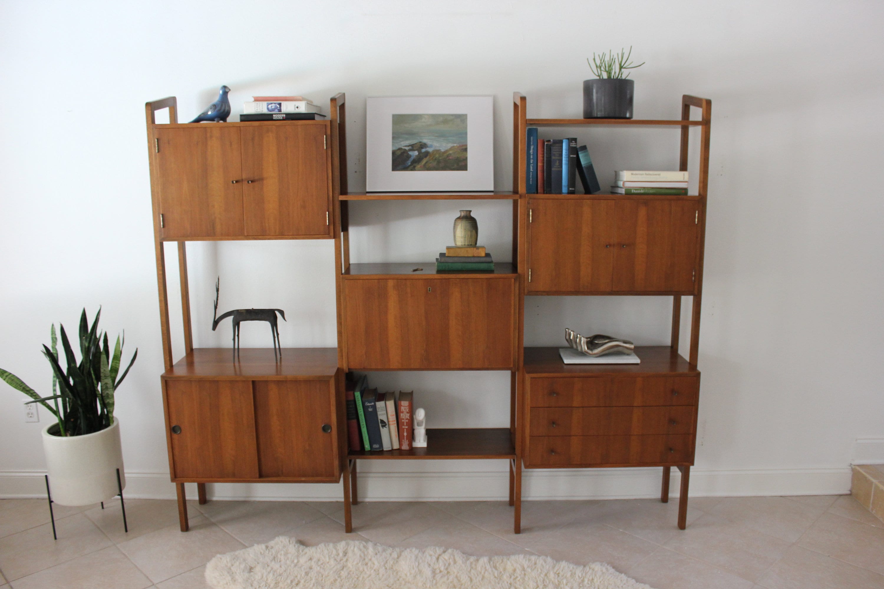 MCM Walnut Room Divider Shelving w/ Album Storage