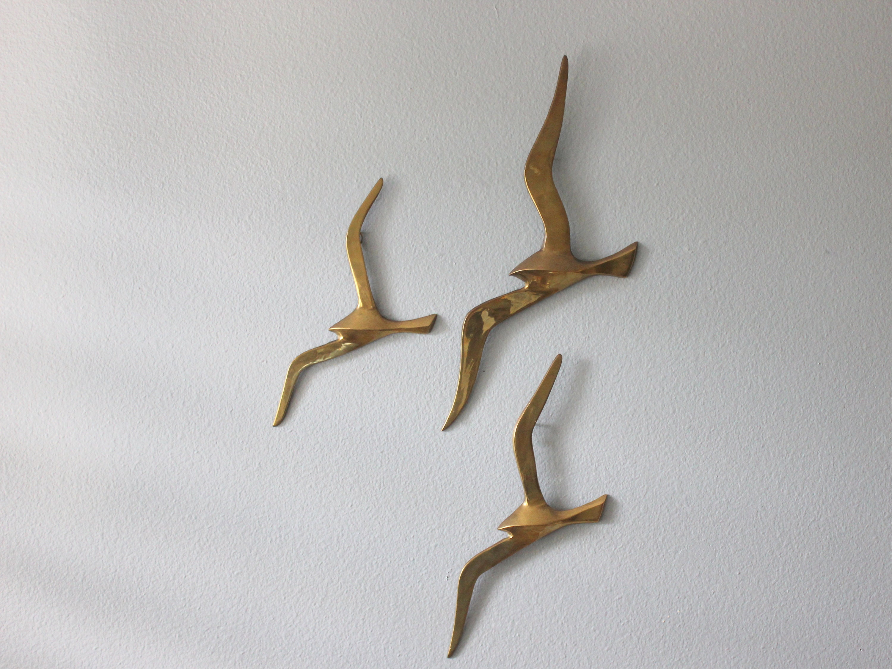 Mid Century Mod Trio of Brass Birds Wall Art
