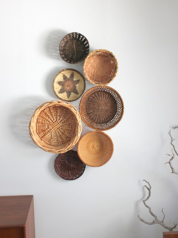 Beautiful Bohemian Basket Grouping Set of 7 Rattan Woven Wall Art