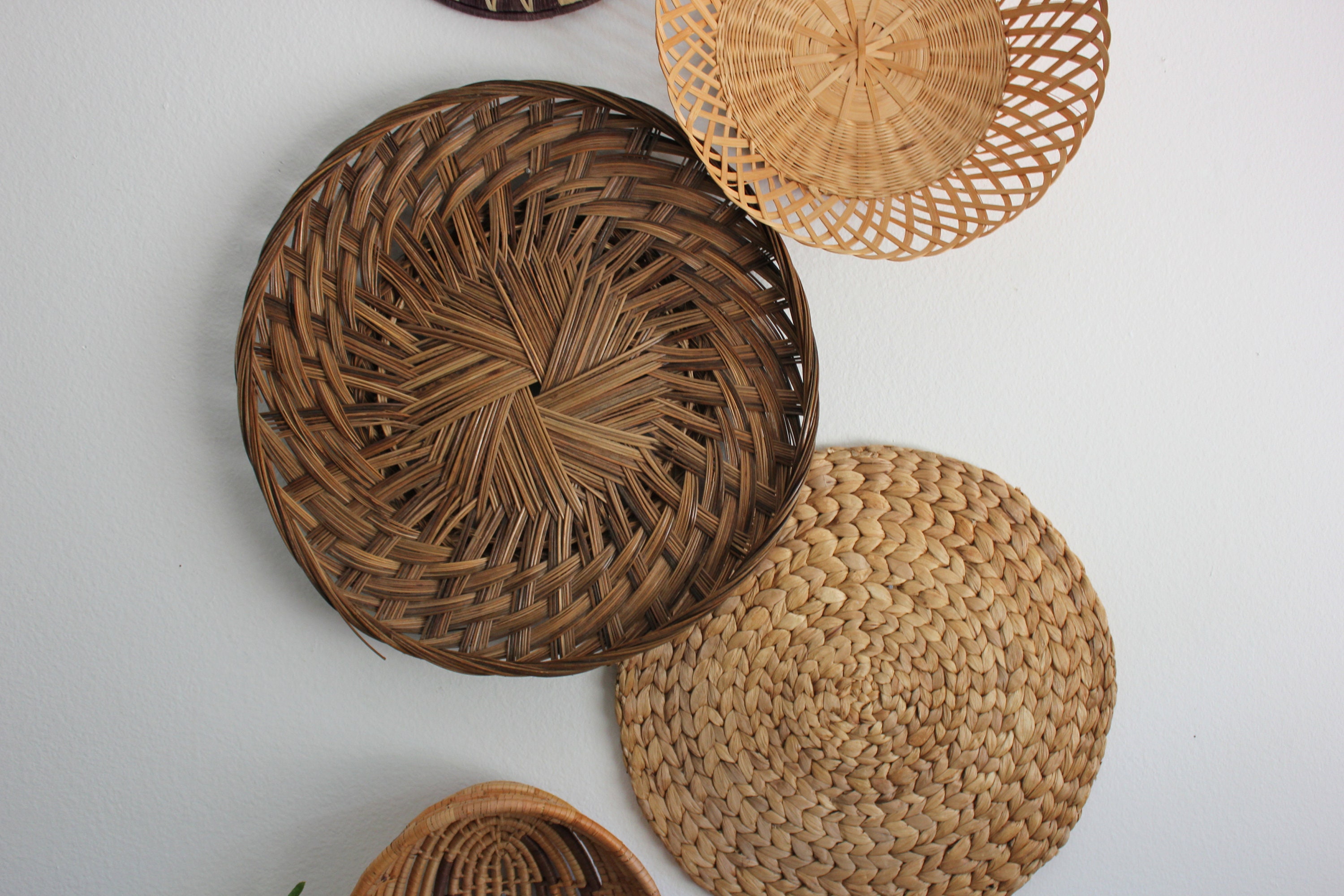 Beautiful Bohemian Basket Grouping Set of 7 Rattan Woven Wall Art