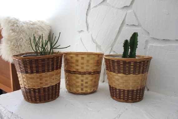 Vintage Rattan Planter Basket Trio
