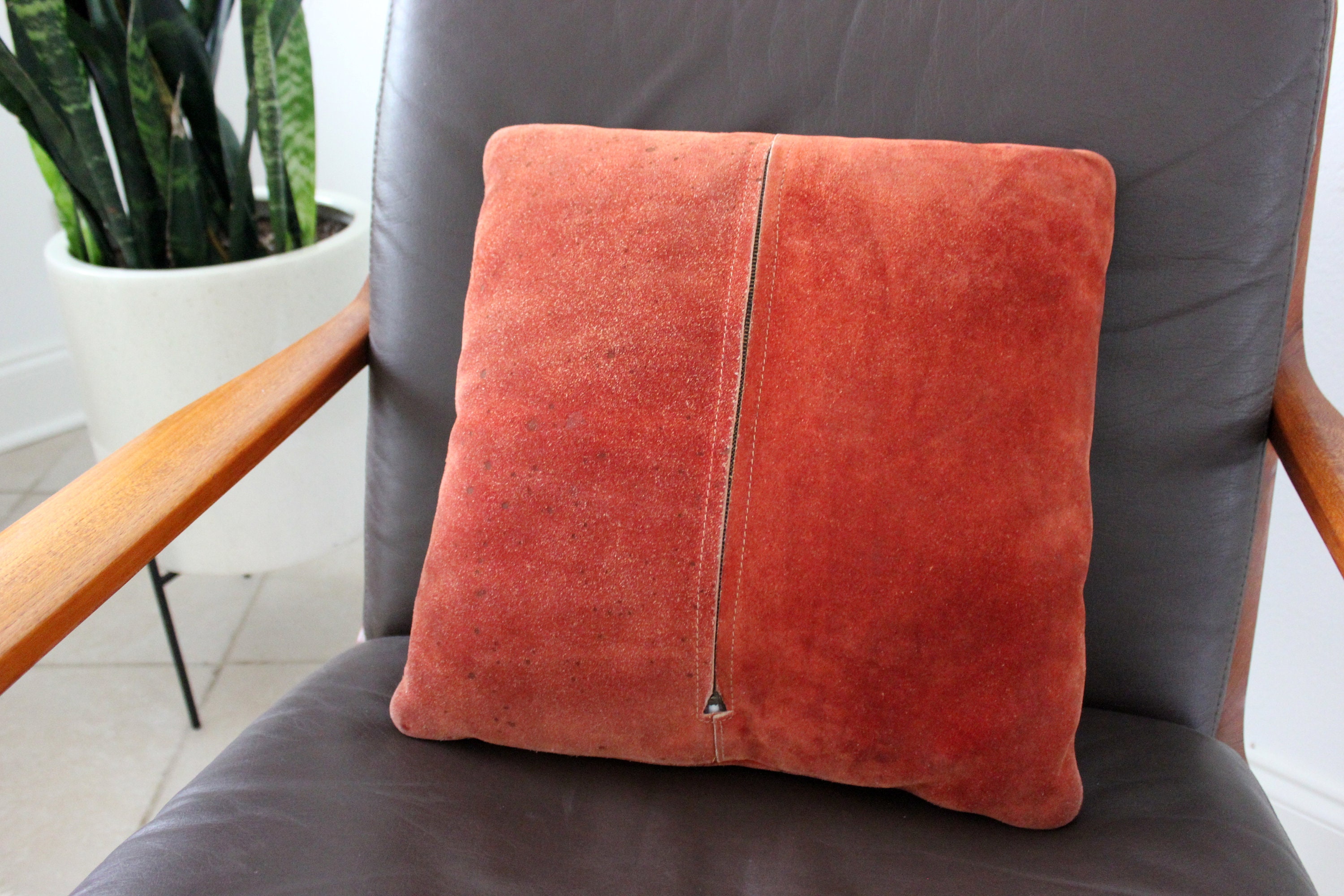 Vintage Suede and Leather Accent Pillow Covers Mid Century Mod