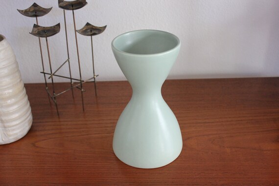 Mid Century Modern Mint Green Hourglass Vase Romania