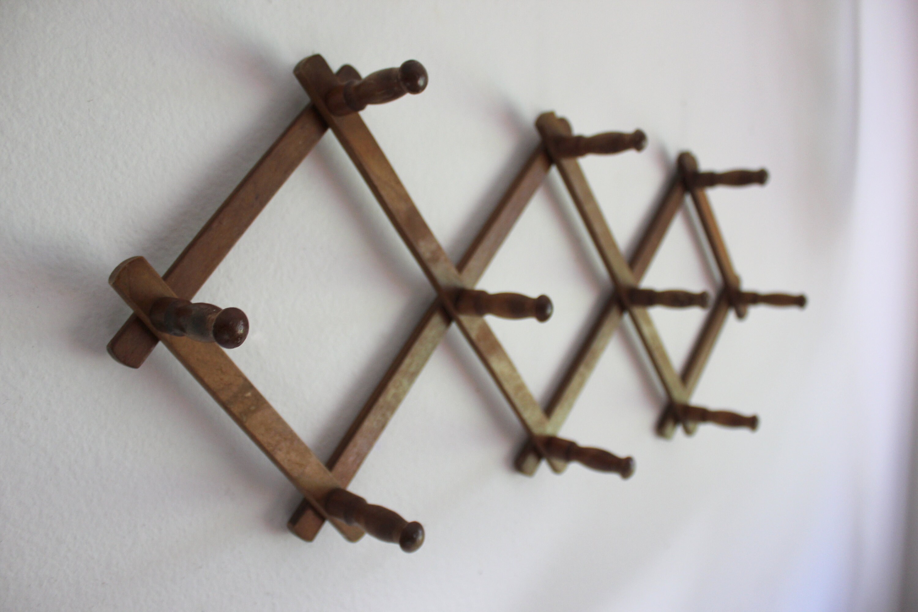 Vintage Wood Accordian Peg Rack Wall Hook