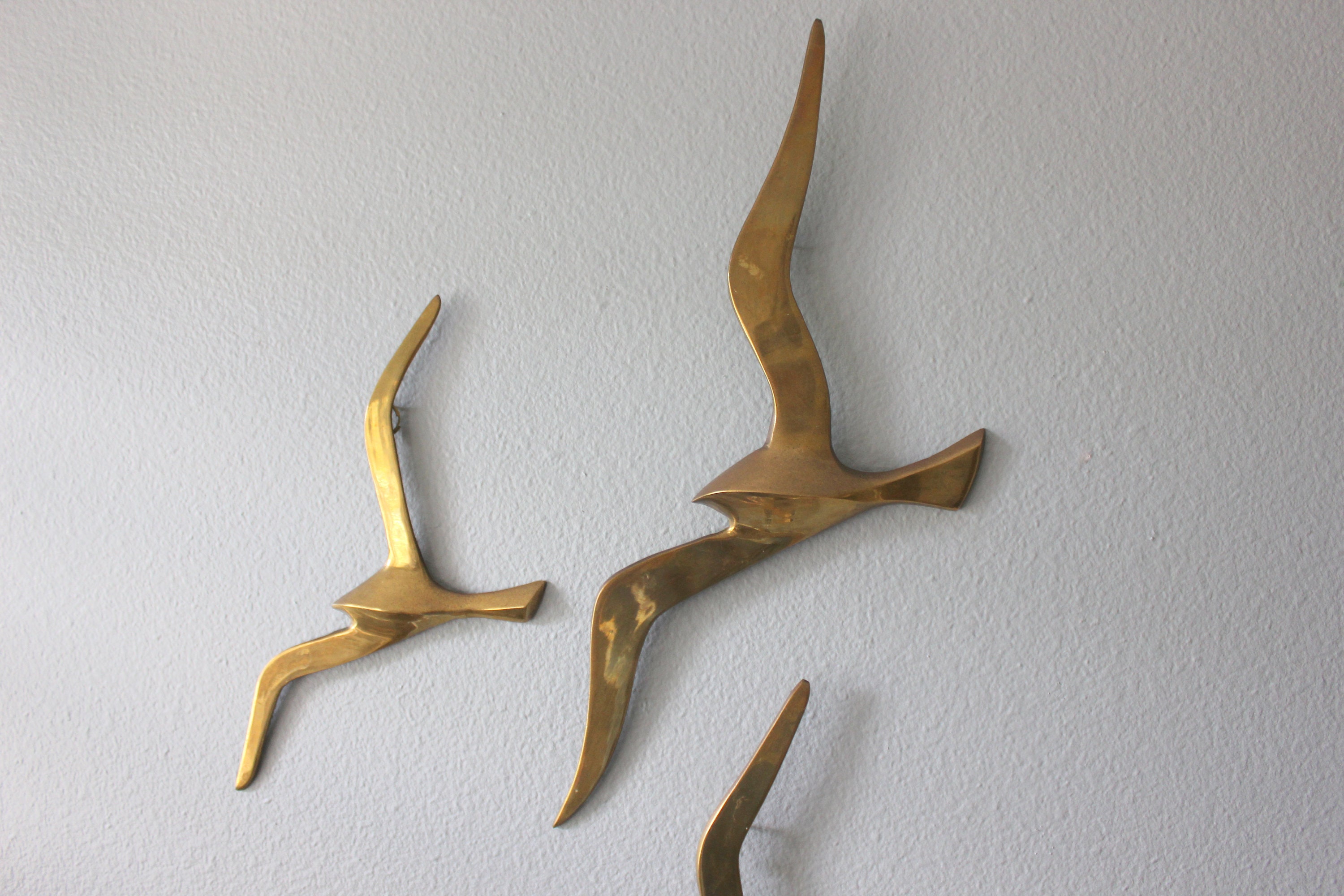 Mid Century Mod Trio of Brass Birds Wall Art