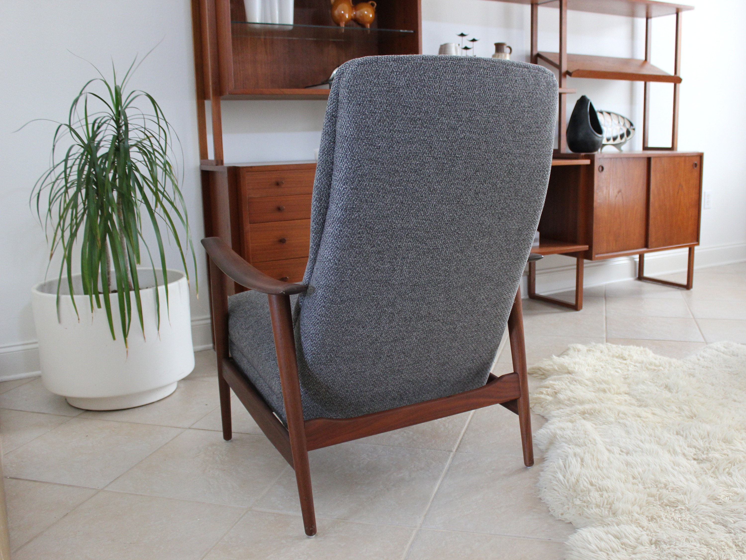 Mid Century Modern Scandinavian High Back Reclining Lounge Chair by