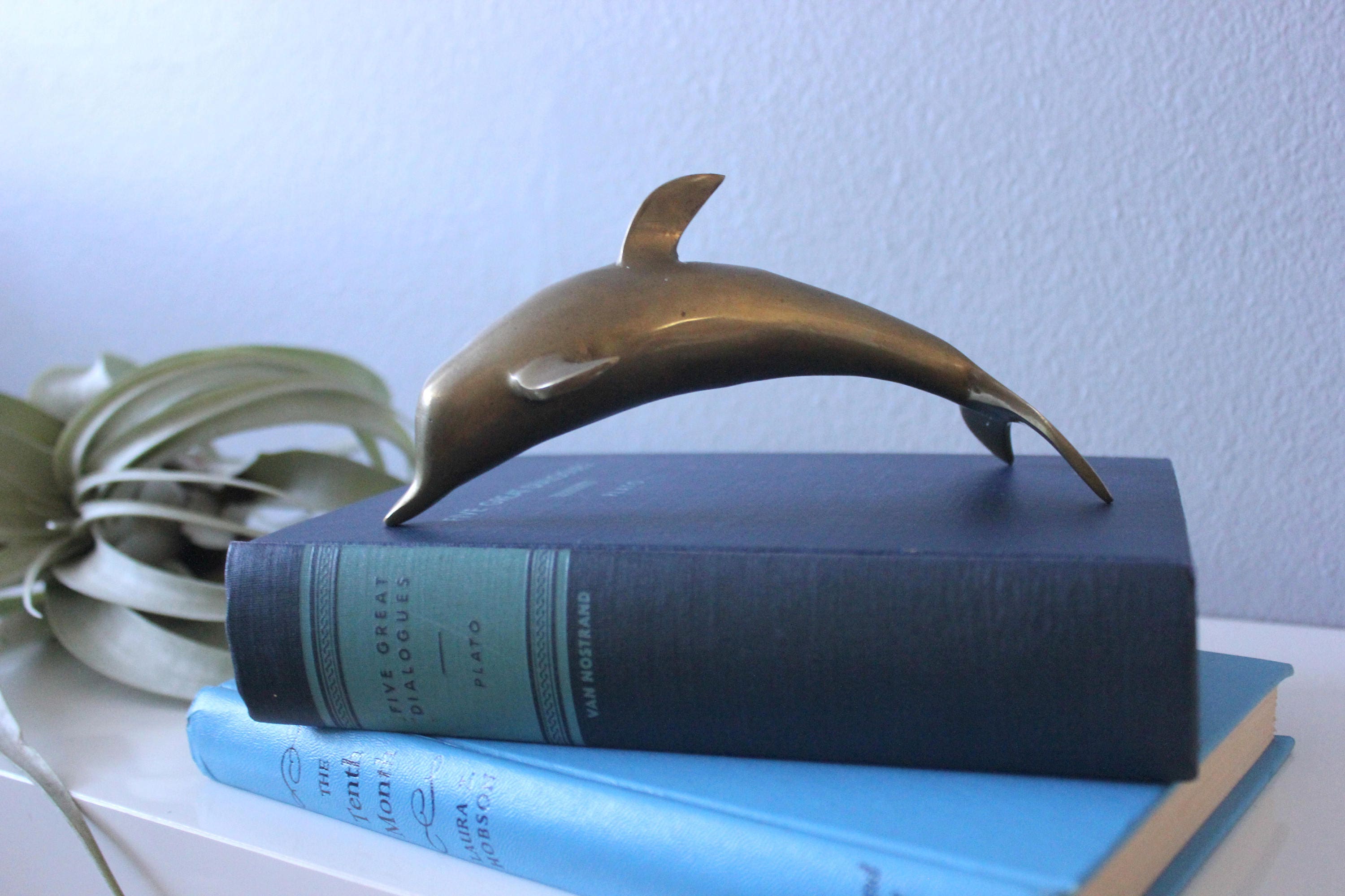 Vintage Solid Brass Dolphin Paperweight