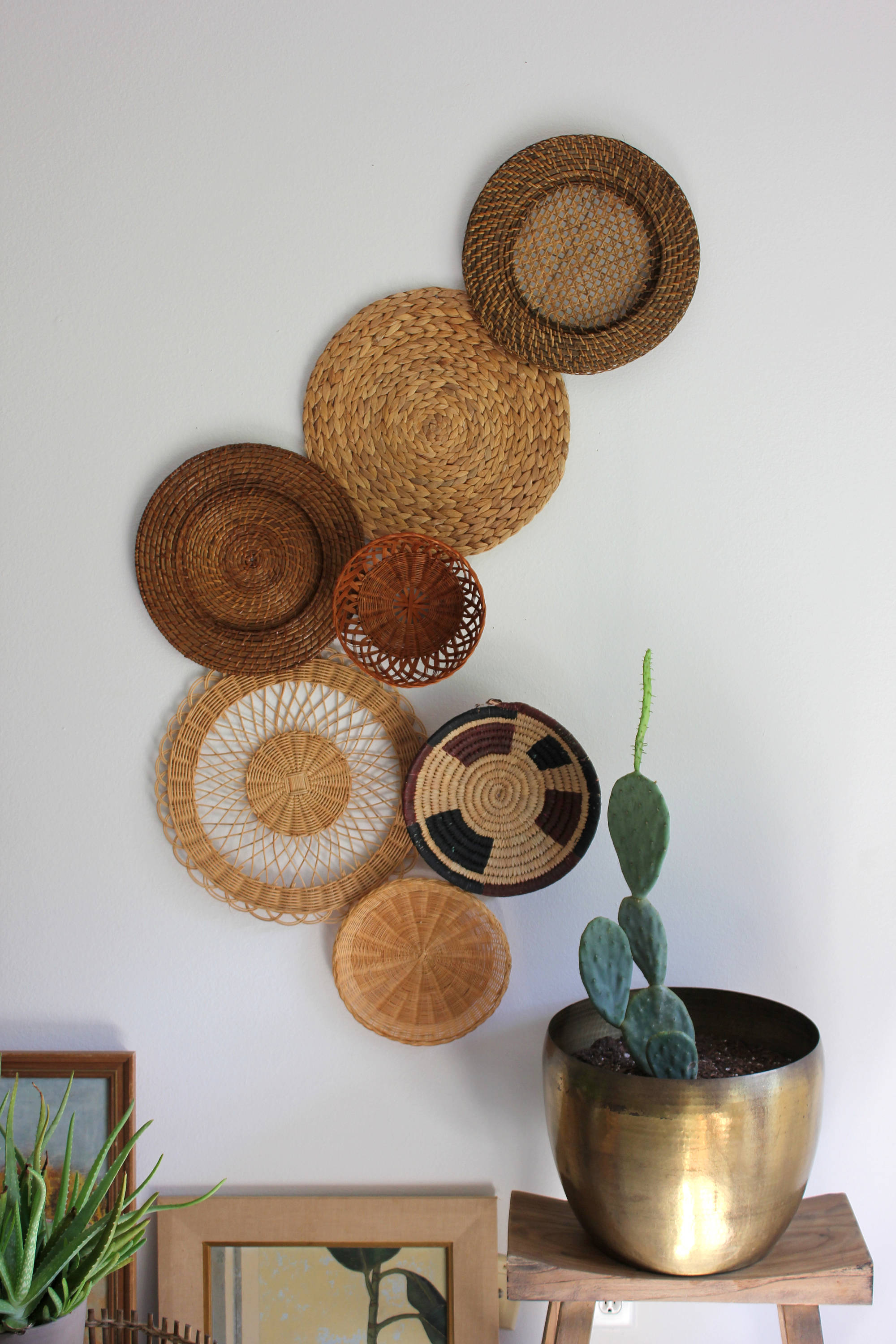 Beautiful Bohemian Basket Grouping Set of 7 Rattan Wall Art