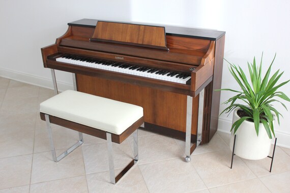 Milo Baughman Styled Kimball Spinet Upright Piano and Bench