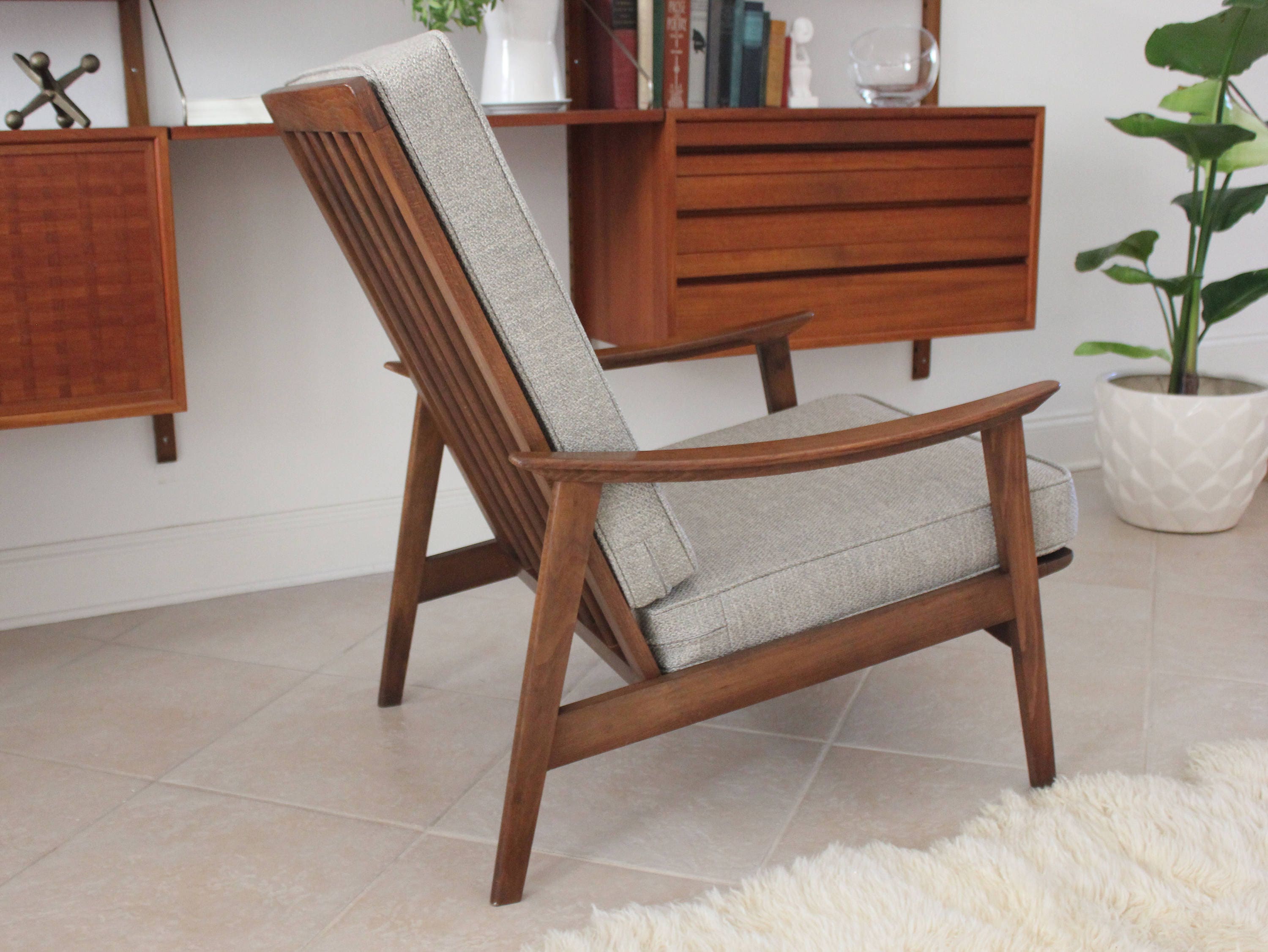 Mid Century Modern High Back Lounge Chair with New Upholstery