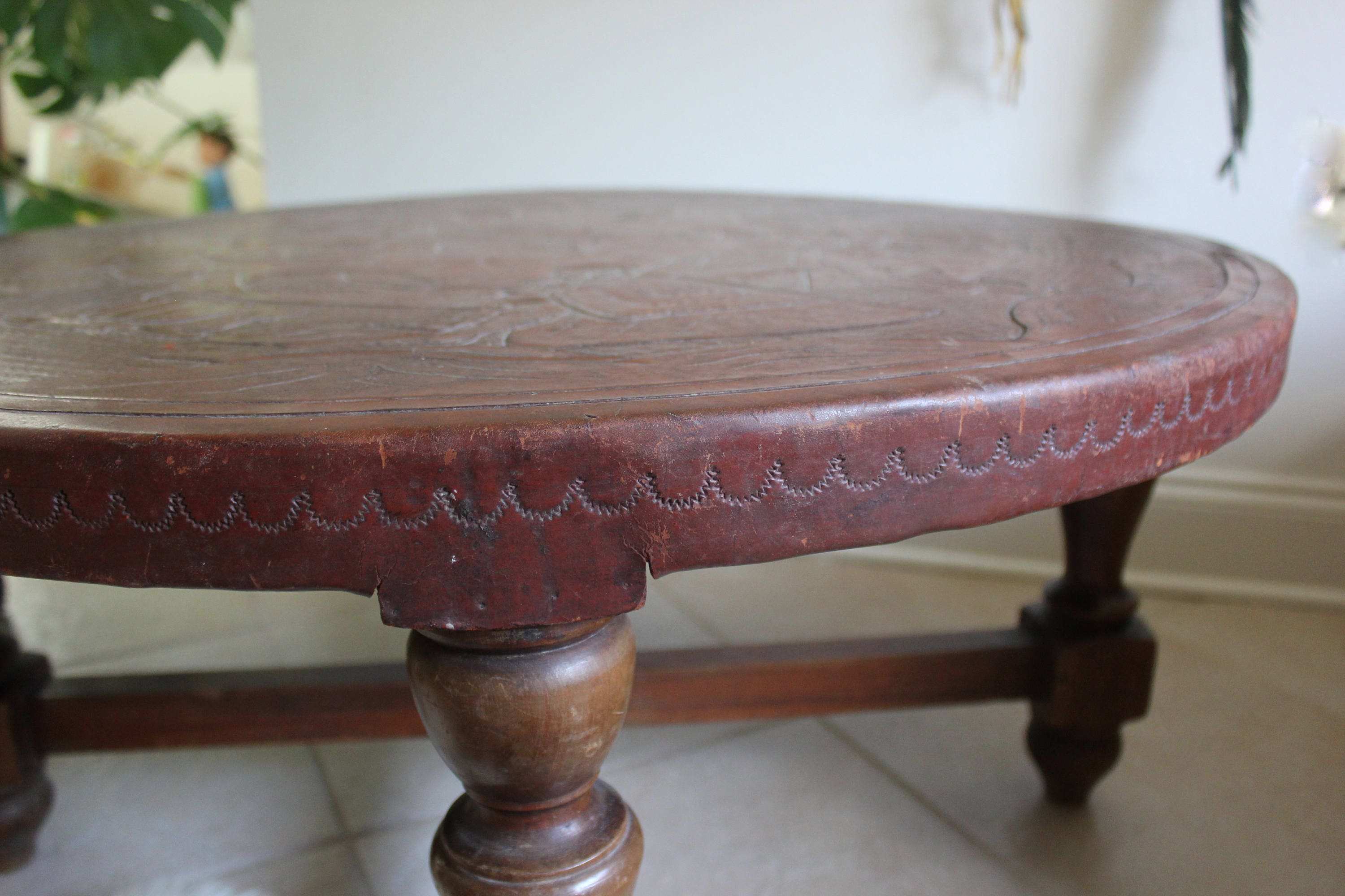 HOLD Do Not Purchase* Vintage Hand Tooled Leather Coffee Table