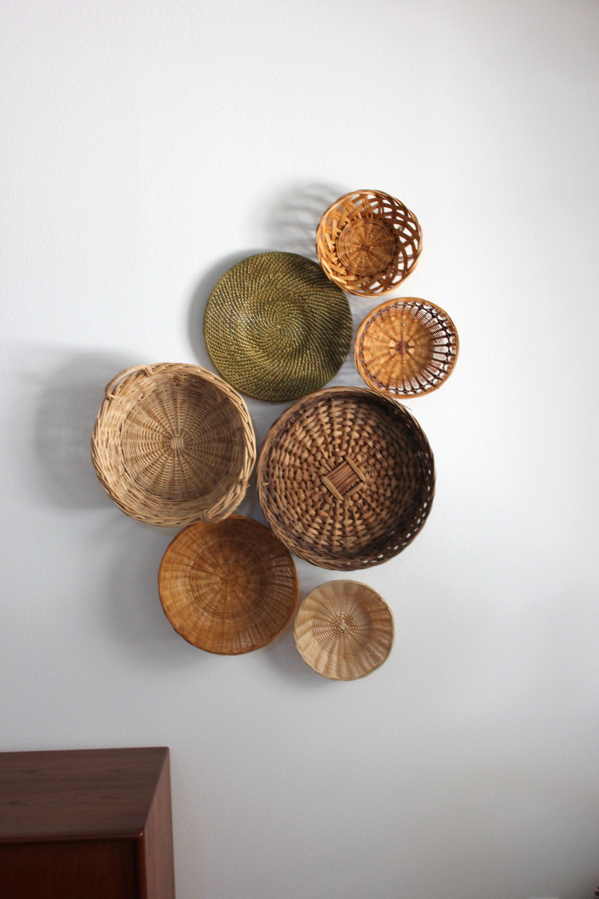 Beautiful Bohemian Basket Grouping Set of 7 Rattan Woven Wall Art