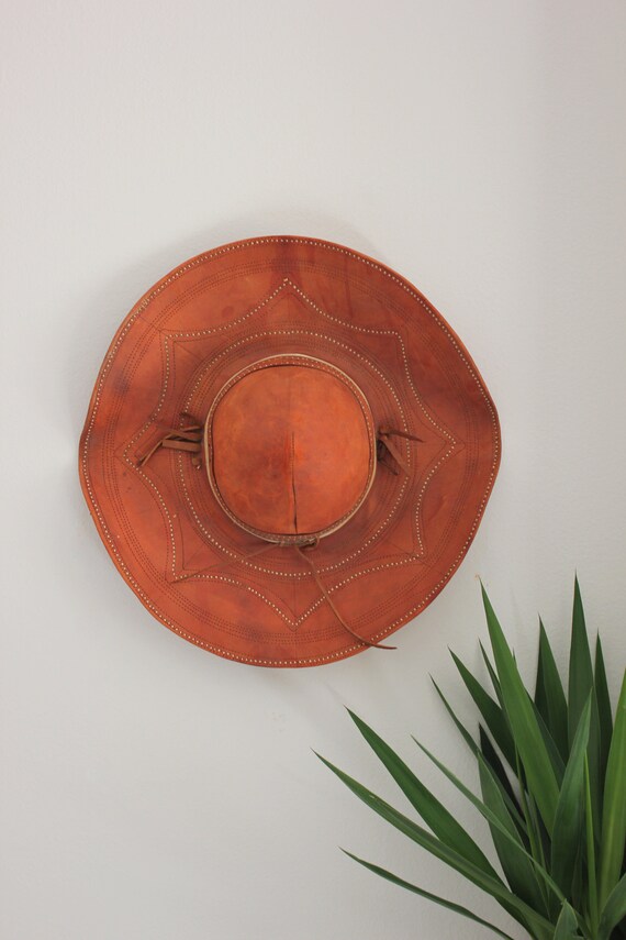 Vintage Bohemian Wall Decor 70's Leather Hat Sombrero