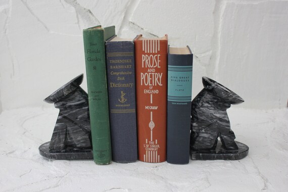 Pair of Black Marble Alabaster Siesta Bookends