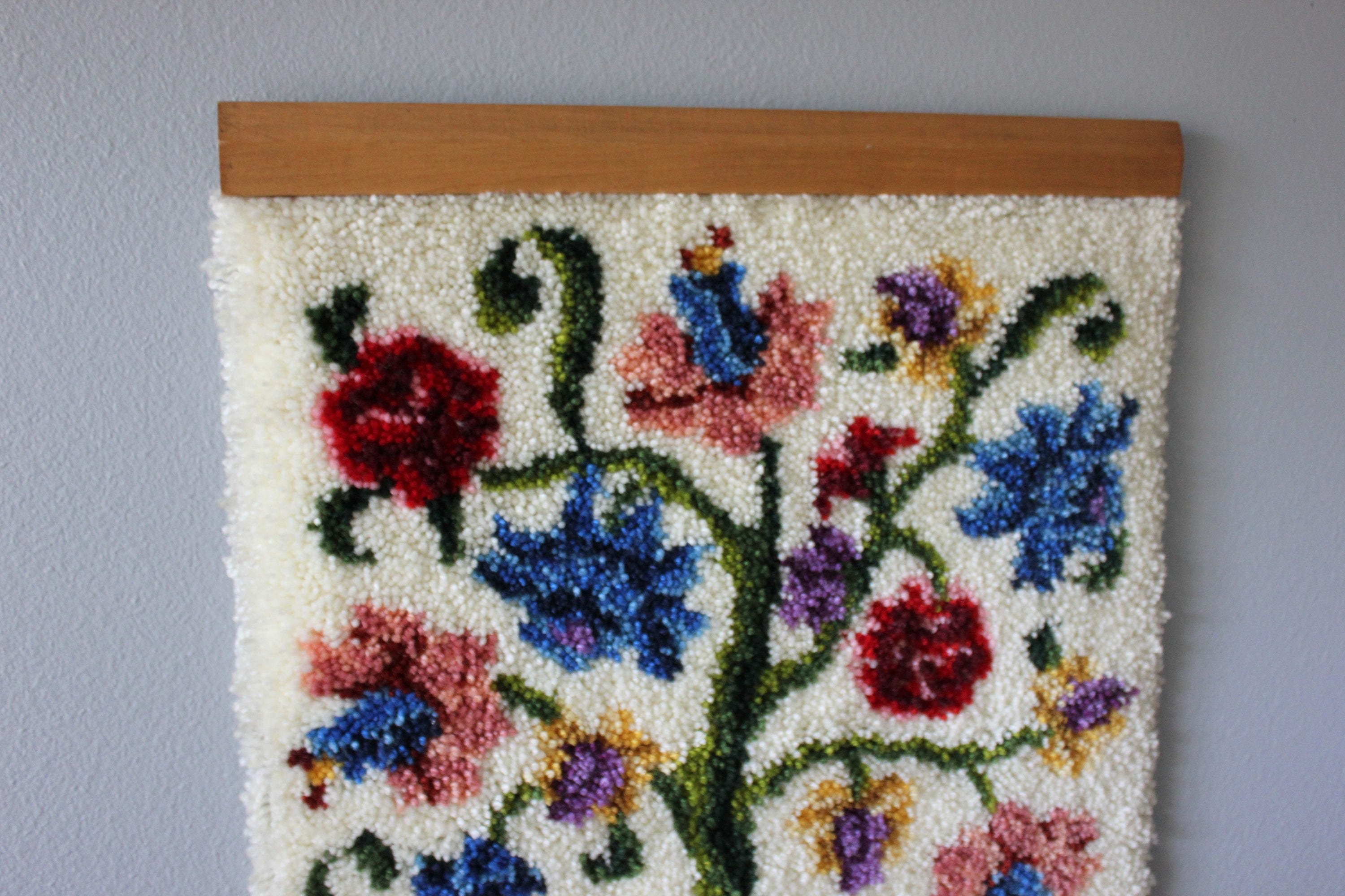 Vintage Floral Latch Hook Wall Hanging
