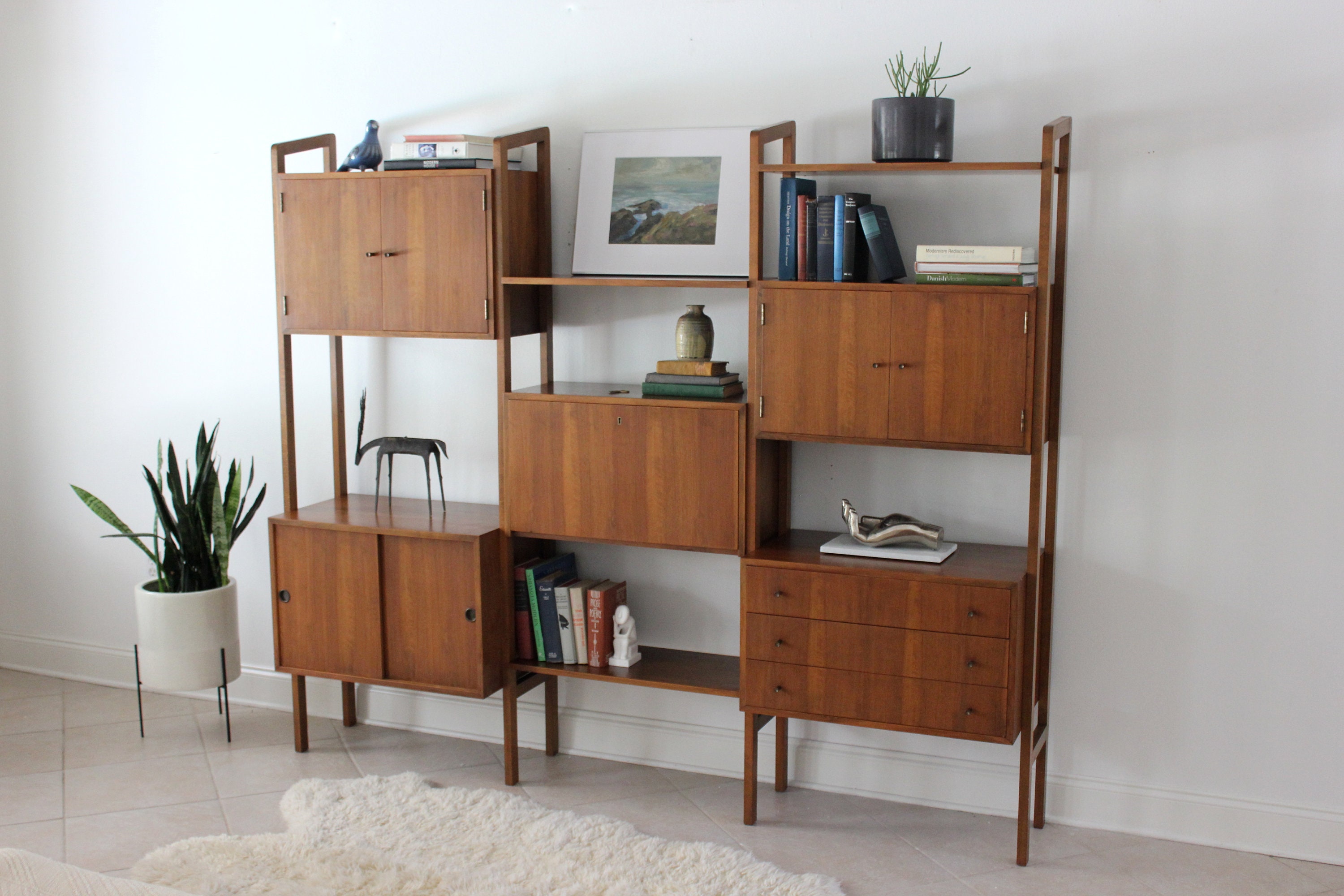 Wooden Free Standing Shelving, Mid-Century Shelving, Unit with