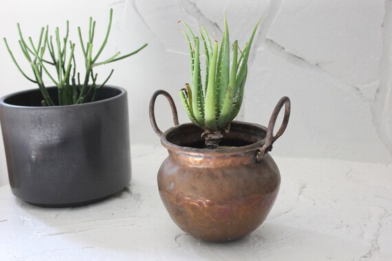 Primitive Hammered Copper Bowl with Handles