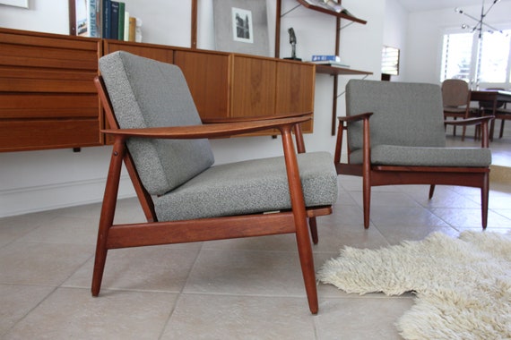 Pair Danish Teak Arne Vodder Style Lounge Chair Set