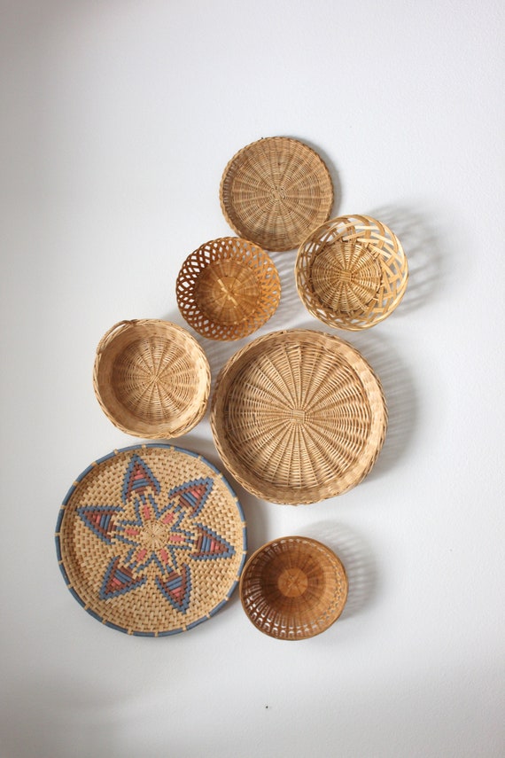 Beautiful Bohemian Basket Grouping Set of 7 Rattan Woven Wall Art
