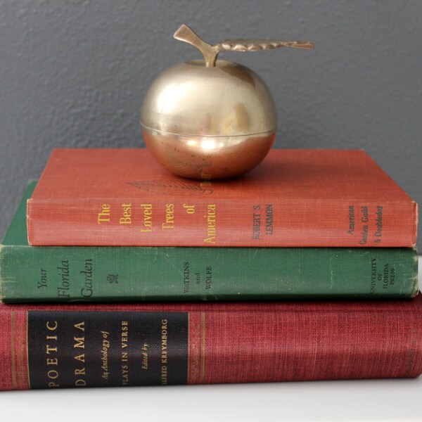 Brass Apple Container Jewelry Box Paperweight Hollywood Regency Fall Decor