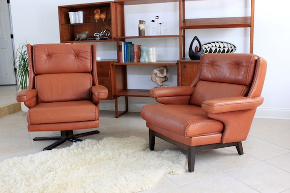 Mid Century Modern Leather His and Hers Lounge Set