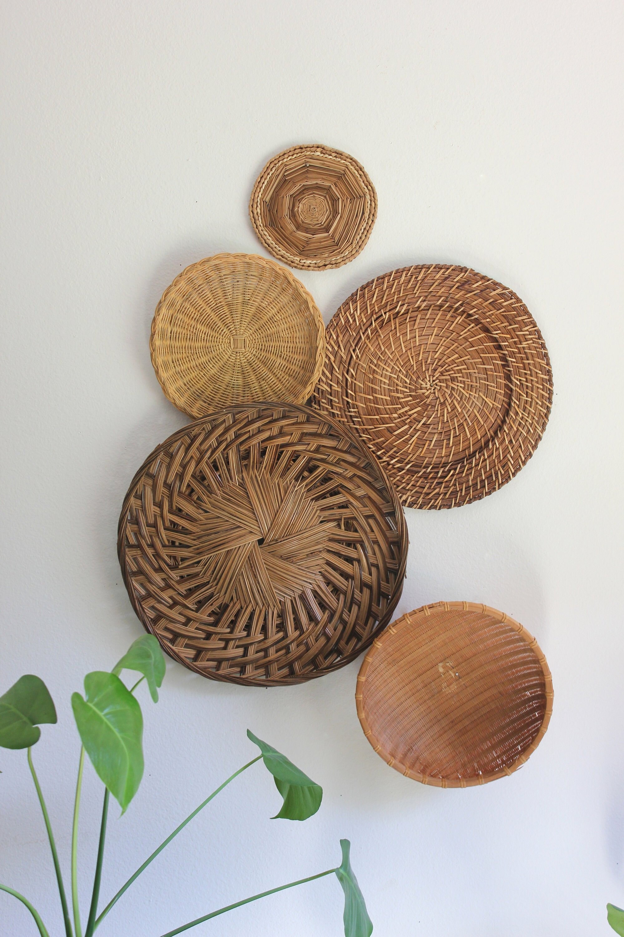 Beautiful Bohemian Basket Grouping Set of 5 Rattan Wall Art