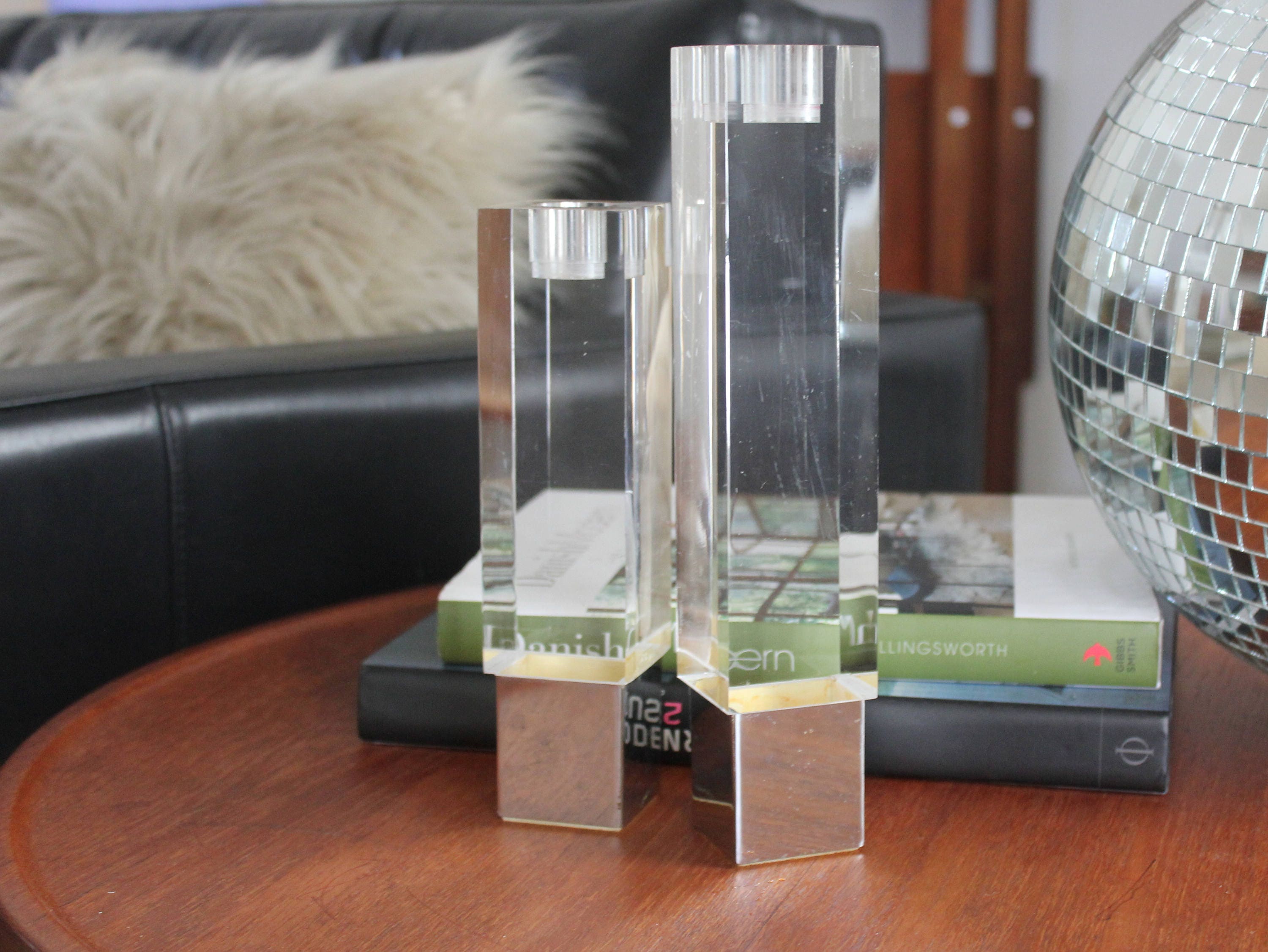 Mid Century Mod Lucite and Chrome Candle Holders