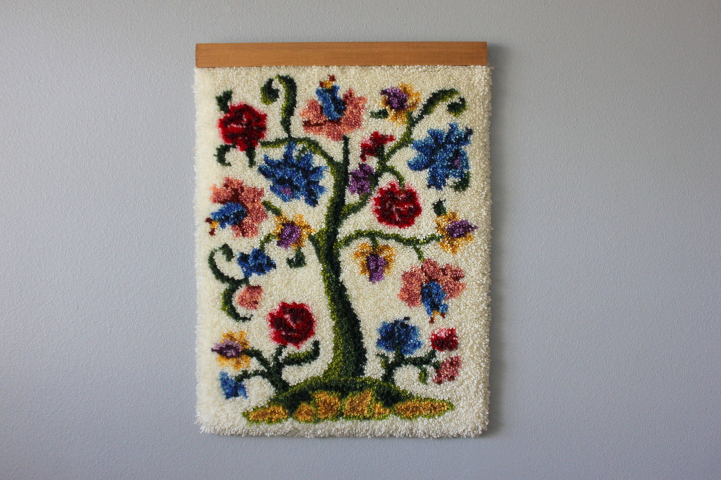 Vintage Floral Latch Hook Wall Hanging