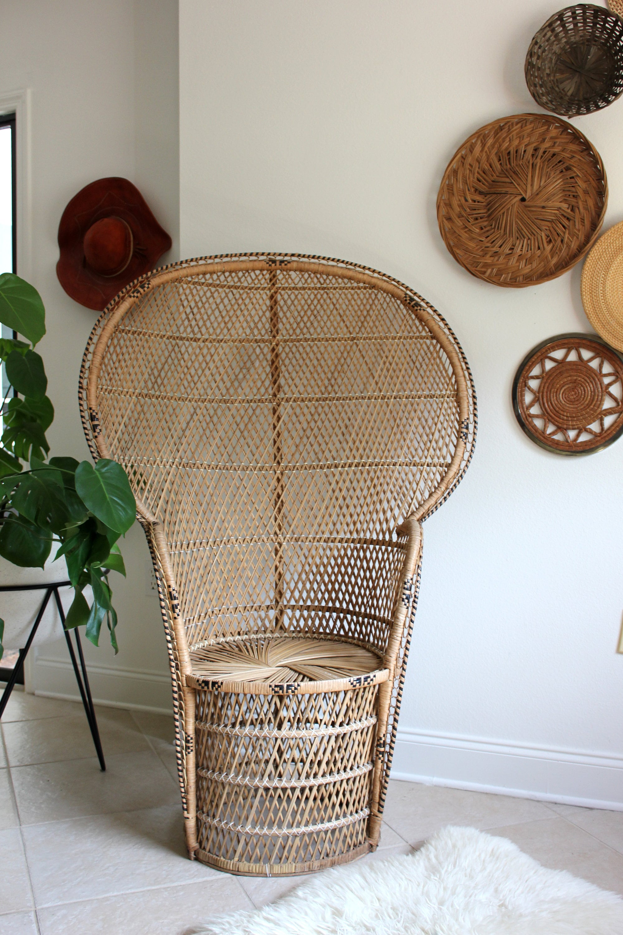 Vintage Rattan Pedestal Peacock Chair Boho Beach Decor